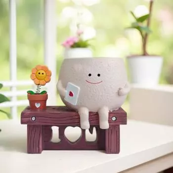 Smile Face Planter Pot Resin Unique Cute Head Flower Planter Unique Sit Long Chair Succulent Pots for String of Pearls Plant