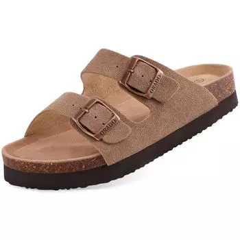 Smile Pop Classic Arizoan Men Suede Slippers Men Clogs Sandals Cow Suede Outdoor Antiskid Slippers with Adjustable Buckle Straps 36