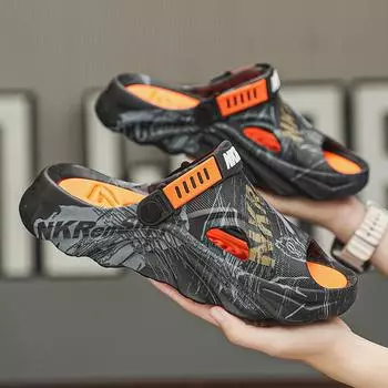 Smile Pop Summer Men Sandals Fashion Men Clogs Slippers Outdoor Non-slip Home Holes Sandals 2024 Soft Breathable Couple Sandals 39-40 чёрный