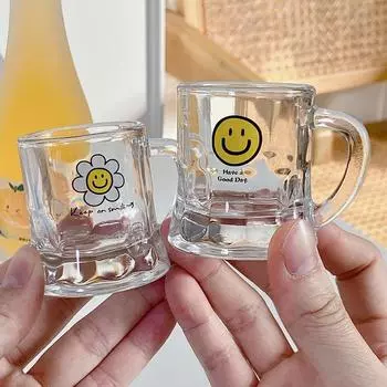 Smile print clear mini whiskey glassc cup with handle 50ML Tumbler Drinkware Glasses for Whiskey Vodka Iced Coffee Glasses 50ML