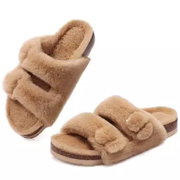 Smile Winter Fuzzy Clogs Slippers Women Fashion Outdoor Warm Fur Suede Slides Plush Lined Potato Shoes Fluffy Cotton Slippers 36