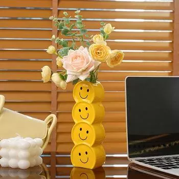 Smiley Face Bud Vase, Pop Art, Modern Home Decoration Accessories, Centerpiece, Living Room, Desktop, Office