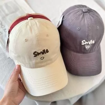 Smiley face letter three-dimensional embroidery fashionable versatile face small wide brim visor baseball cap cap cap M56-58cm чёрный