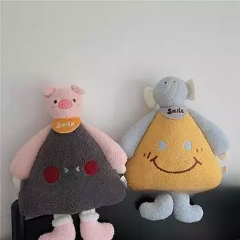 Smiling Cartoon Animal Plush Toys Throw Pillow Stuffed Elephant Monkey Pig Dressed Plushie Appeasing Present Home Decoration