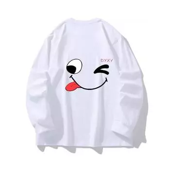 Осенняя одежда Smiling Face с длинными рукавами из чистого хлопка, новый мужской и женский топ, весенний внутренний слой, базовая рубашка, футболка с круглым вырезом и длинными рукавами M коричневый