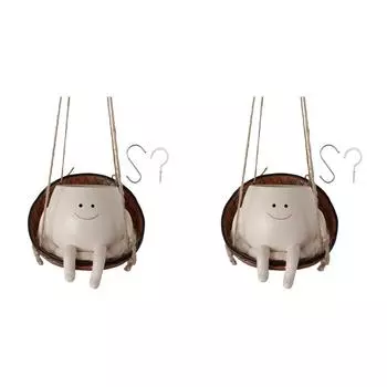 Smiling Face Flower Pot Resin Creative Pots for Indoor Outdoor Plant (Swing B)