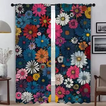 Smiling Flowers Blackout Curtain for Room 2 Panel Tulle for Bedroom Curtains Child Room Halloween Decoration Shades Partition W50xH70cmx2pcs-CL