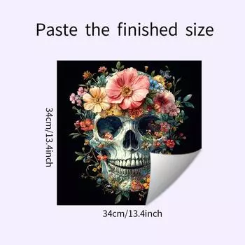 Smiling Halloween Skull Covered In Flowers Glass Home Decoration Wall Stickers