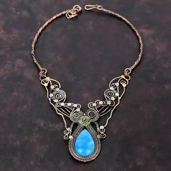 Смитсонитовое ожерелье Медная проволока Ожерелье с драгоценными камнями Ожерелье ручной работы Медные украшения Регулируемое ожерелье для подарка Ювелирные изделия из проволочной пленки