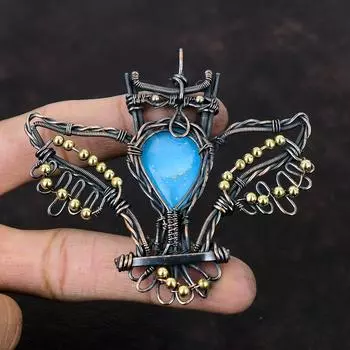 Смитсонитовый кулон, кулон из медной проволоки, кулон с совой, кулон с драгоценным камнем, медные ювелирные изделия ручной работы, подарок для женщин, ювелирные изделия из Смитсонита, обернутые проволокой