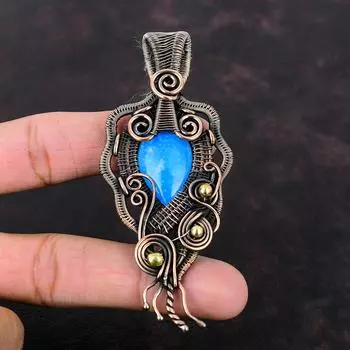 Смитсонитовый кулон, кулон в обертке из медной проволоки, потрясающие ювелирные изделия из драгоценных камней, кулон ручной работы, этнический кулон, ювелирное изделие из медной проволоки, подарок для мамы