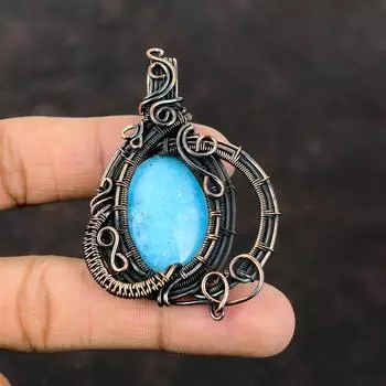 Смитсонитовый кулон, подвеска из медной проволоки, ювелирные изделия из Смитсонитового драгоценного камня, элегантный кулон, кулон ручной работы, медные ювелирные изделия, подарок для женщин