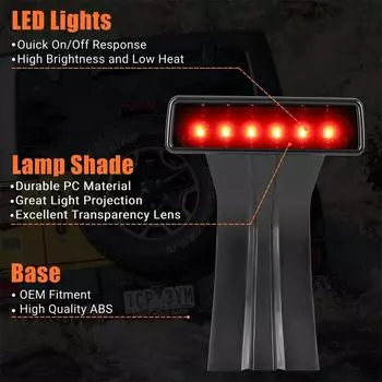 Smoked Lens LED Third Tail Brake Light Rear Stop Lamp For 07-18 Jeep Wrangler JK