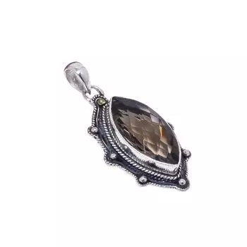 Smokey 925 Sterling Silver Pendant V9027, Brown Pendant, Marquish Pendant, Valentin s Day Gift, Gift For Her, Birthday Gift, Handmade Jewelry, Silver