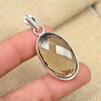 Смоки топаз драгоценный камень ручной работы стерлингового серебра 925 пробы День памяти подарок кулон ювелирные изделия 1.96 Inches коричневый