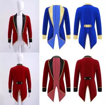 Смокинг с длинными рукавами на Хэллоуин, пальто для детей, костюм шоумена для девочек для ролевых игр, вечерние представления 7-8 Years бордовый