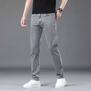 Smoky Gray Tensile Jeans Men s Summer Thin Slim Elastic Retro Casual 28