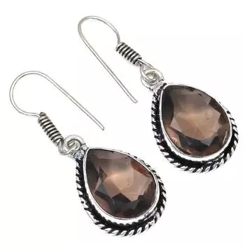 Драгоценный камень дымчатый кварц ручной работы подарок для нее серебряные ювелирные серьги 1,5