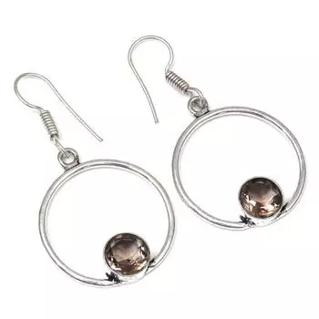 Драгоценный камень дымчатый кварц ручной работы подарок для нее серебряные ювелирные серьги 1,5