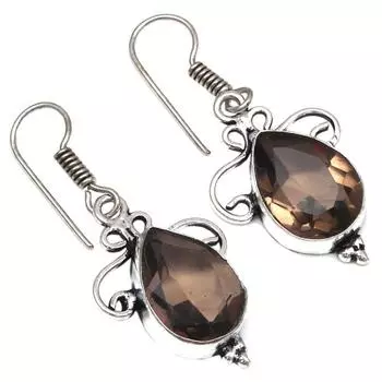 Smoky Quartz Gemstone Handmade Gift For Her Silver Jewelry Earrings 1.5
