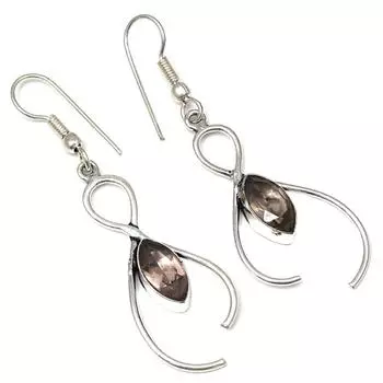 Smoky Quartz Gemstone Handmade Silver Jewelry Earrings 1.5