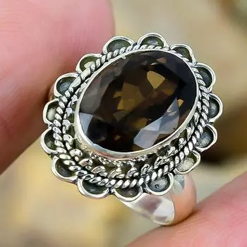Smoky Quartz Solid 925 Sterling Silver Handmade Ring s.9 SR7364-168