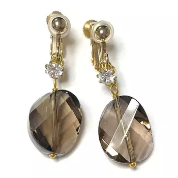 Smoky Quartz Twist Cut Oval Cubic Zirconia Earrings with Silicone Natural Power A1128 [Cherry] Cover, Stone, Stone, серый