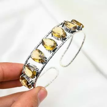 Smoky Topaz Bracelet 925 Sterling Silver Bangle, Gemstone Jewelry Adjustable Bangle, Handmade Cuff Bracelet Gift For Adjustable коричневый