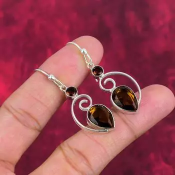 Серьги с дымчатым топазом, ювелирные изделия из цельного серебра 925 пробы с драгоценными камнями, серьги ручной работы, на День благодарения 1.97 Inches коричневый