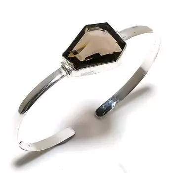 Smoky Topaz Gemstone Handmade 925 Sterling Silver Cuff Bangle Adjustable B1d39