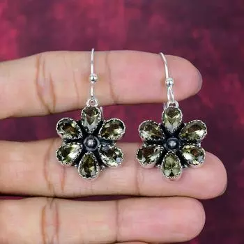 Smoky Topaz Gemstone Handmade Solid 925 Sterling Silver Earring Jewelry, Gift for Introverted 1.77 Inches