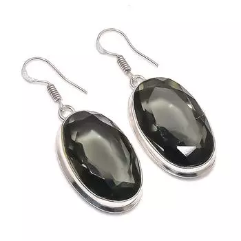 Smoky Topaz Handmade 925 Sterling Silver Jewelry Earring 1.93 v2w94
