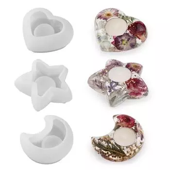 Смола, эпоксидная смола, подсвечник, силиконовая форма, сердце/луна/звезда, основа для свечи, подсвечники, формы для литья, украшения «сделай сам» SET