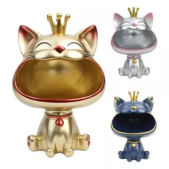 Смола Большой Рот Статуэтка Lucky Cat Брелок Чаша Статуя Кота Фортуны Художественная Скульптура Настольное Хранение Веселая Конфетная Блюдо Домашний Декор серебряный