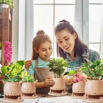 Смола для лица, фигурка-подставка для рук, цветочный горшок, украшение для дома и офиса, суккулентное кашпо с 6 наклейками своими руками, подарок на день рождения для мужчин и женщин, любителей растений светло-коричневого