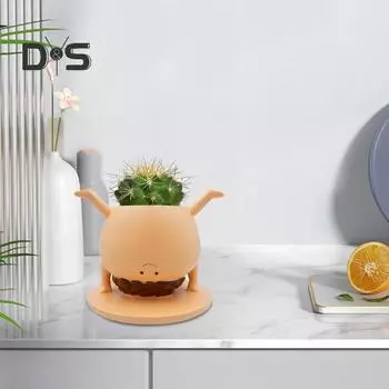 Смола для лица, фигурка-подставка для рук, цветочный горшок, украшение для дома и офиса, суккулентное кашпо с 6 наклейками своими руками, подарок на день рождения для мужчин и женщин, любителей растений светло-коричневого