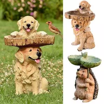 Смола для птиц, кормушка для диких птиц, милая собака, еж, садовый орнамент, внешние скульптурные основы, декор для любителя природы, двора, сада A