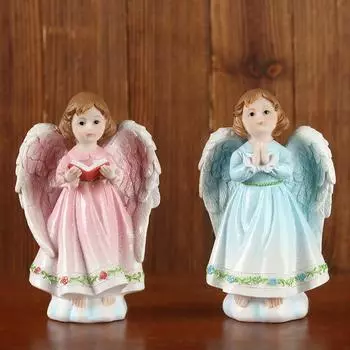 Фигурка из смолы, скульптура, украшение для дома, украшение для рабочего стола, милый читающий молитвенный ангел 2pcs a set