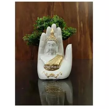 Смола Глянцевая Статуя Пальмы Гаутамы Будды (Белый, 17 x11 x7 см) белый
