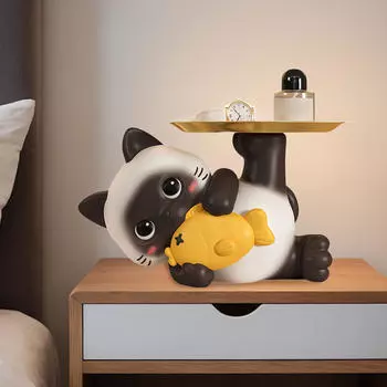 Смола Кошка Подставка для ключей Статуэтка Украшение стола Держатель для ключей для хранения Дисплей Серьги Столовая