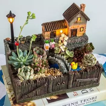 Смола Микро Ландшафт Суккулентные Растения Ваза Кактус Креативный Кашпо Цветочный Горшок Бонсай Орхидея Подставка Для Горшка ZM807