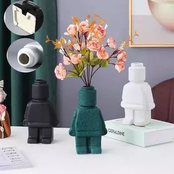 Смола Робот Ваза Орнамент Скандинавский Стиль Творчество Блок Человек Настольный Цветочная Ваза Шкаф Домашнее Украшение Цветочная Аранжировка Устройство