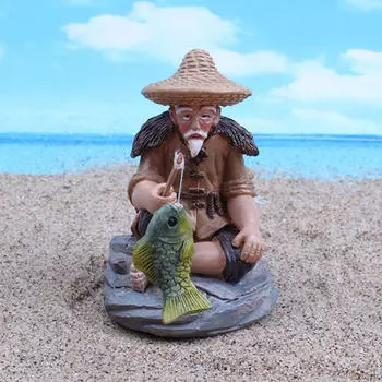 Смола Рыбак Скульптура Статуя Персонажи Фигурки Декор для бассейна Работа для офиса Настольный орнамент