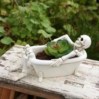 Смола в ванне Кашпо для комнатных растений, Кашпо с черепами на Хэллоуин с дренажными отверстиями, Маленький горшок-кашпо для столешницы One Size