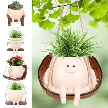 Смоляные суккулентные цветочные горшки для растений, подвесные корзины, симпатичные настенные кашпо с улыбкой для дома, балкона, внутреннего декора, садовых принадлежностей