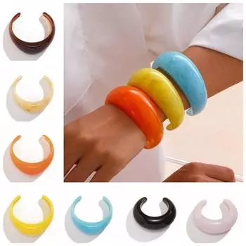 Smudging Acrylic Open Bangle Bohemian Retro Hand Ring Unique Irregular Wide Bracelet Women