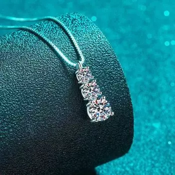 Smyoue 1.8CT Муассанит Подвеска для женщин и мужчин Сверкающее бриллиантовое ожерелье 3 камня Твердое серебро 925 Ювелирные изделия Роскошное качество GRA