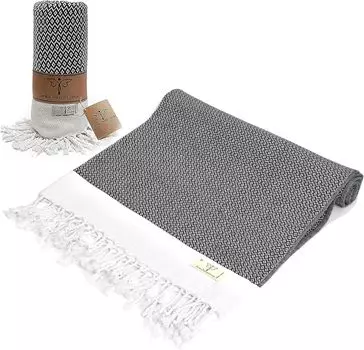 SMYRNA Турецкое хлопковое оригинальное турецкое пляжное полотенце, очень большое, 37x71 дюйм XL, быстросохнущее, безпесочное, легкое хлопковое пляжное одеяло для бассейна и спа чёрный