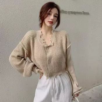 Смысл дизайна ниша с выдолбленными краями лоскутный свитер кардиган женский короткий свободный вязаный кардиган весенняя одежда свитер женские топы
