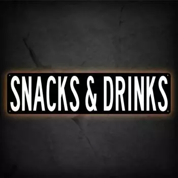 Snacks and Drinks Artistic Metal Sign Waterproof Wall Decor Multipurpose Home Garage English Language Festive Decor L белый